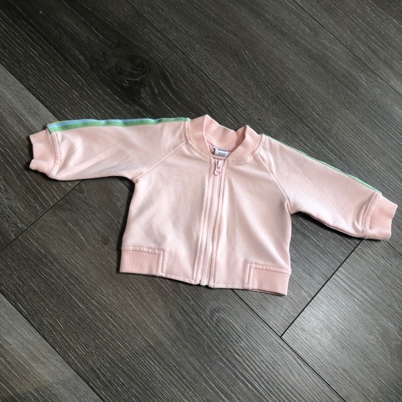 Janie And Jack Baby Pink And Pastel Rainbow Stripe Track Jacket Size 0-3 Months - Picture 2 of 10